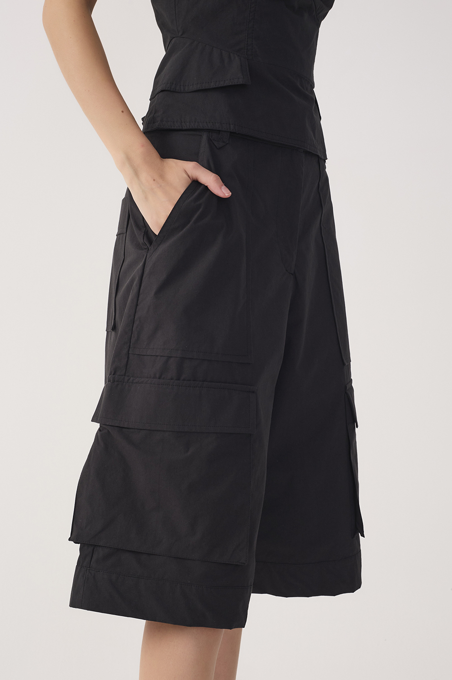 Black Pockets Utility Bermuda Shorts