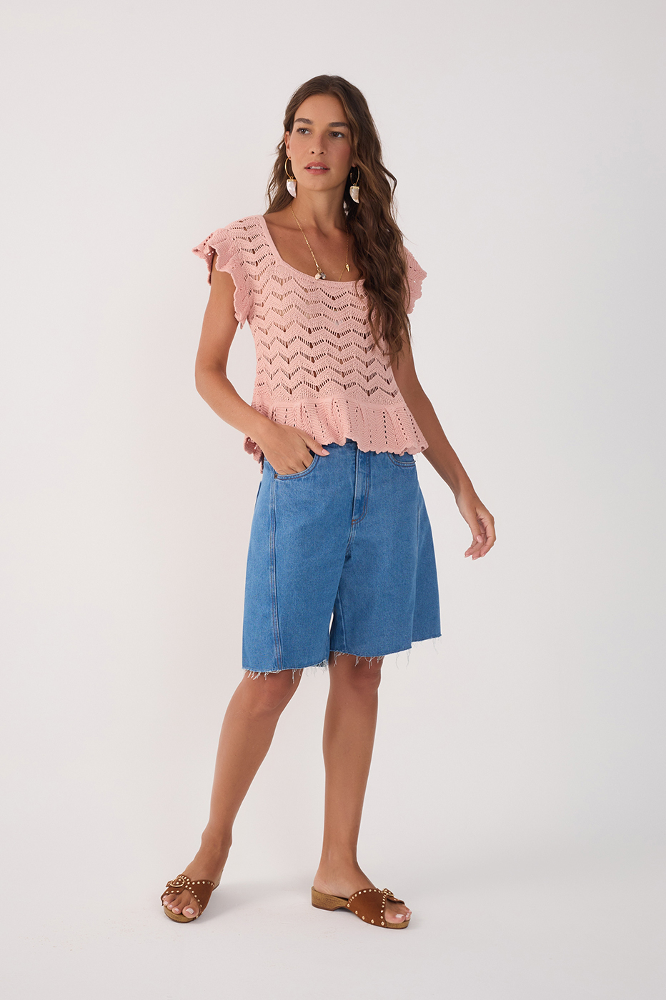 Denim Offset Stitching Bermuda