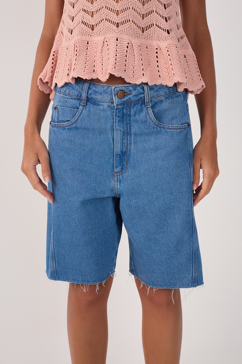 Denim Offset Stitching Bermuda