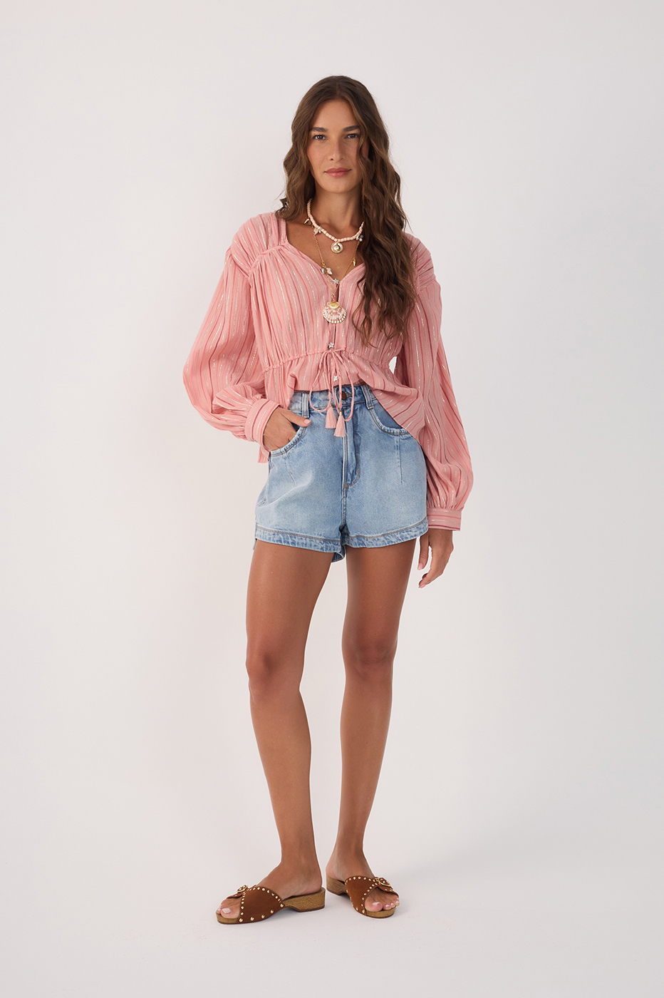 Denim Pockets Belt Loops Seam Shorts
