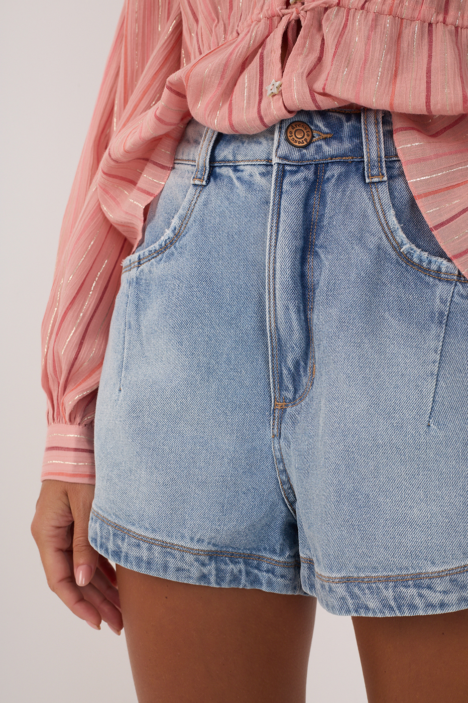 Denim Pockets Belt Loops Seam Shorts