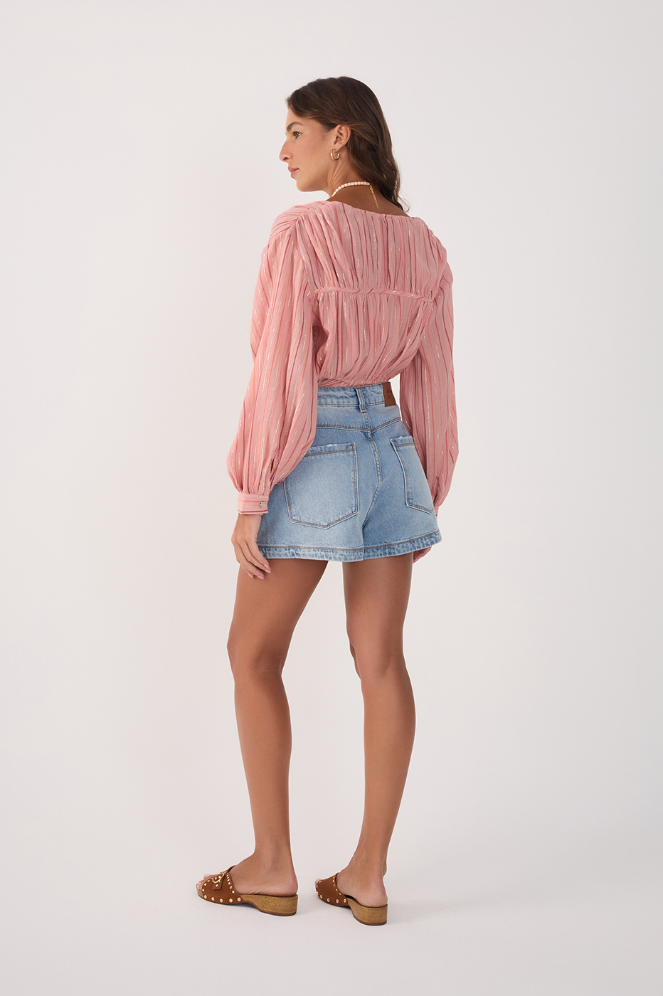 Denim Pockets Belt Loops Seam Shorts