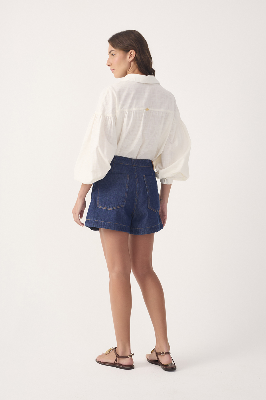 Denim Topstitching Shorts