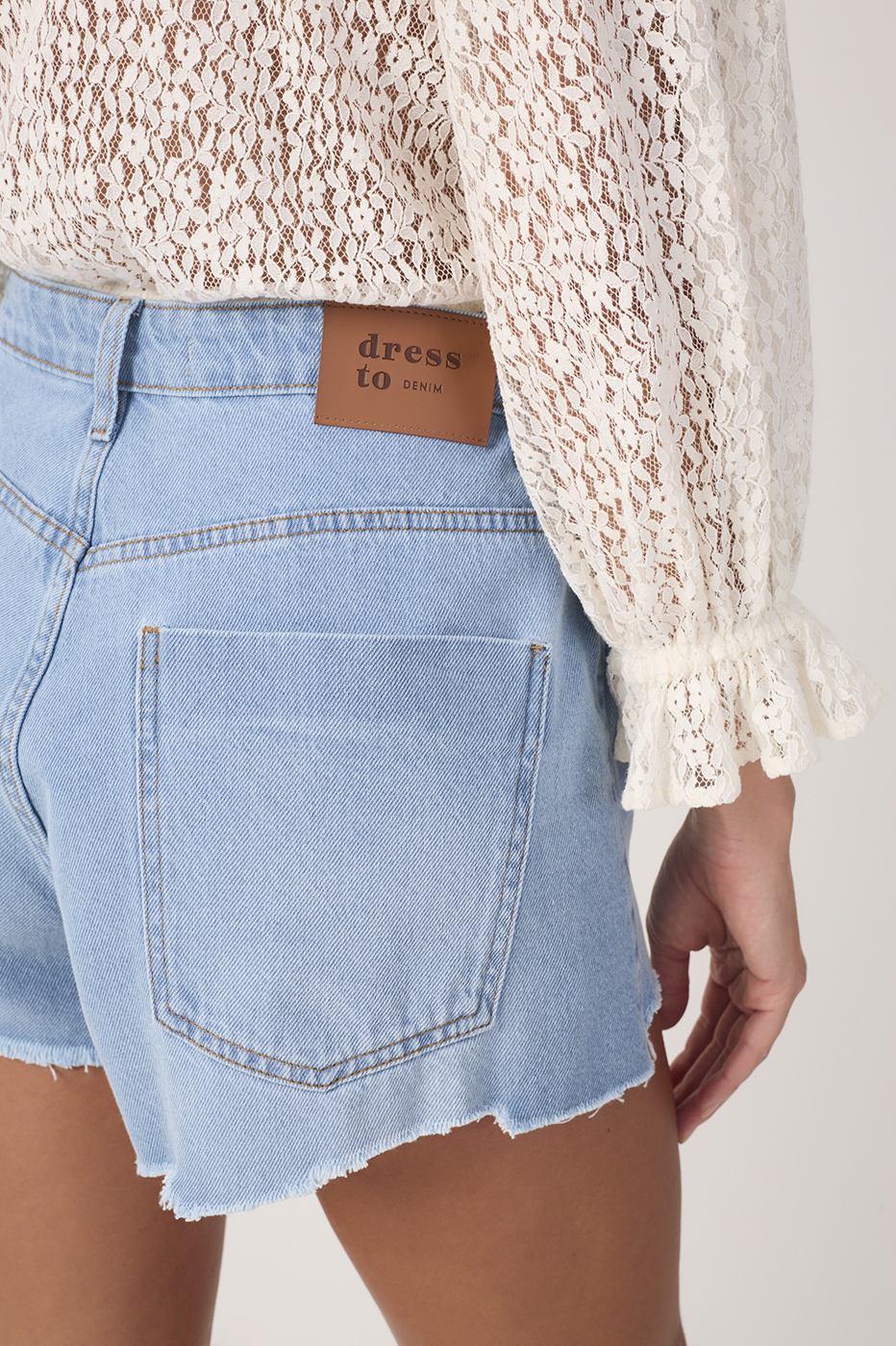 Denim Belt Loops Pockets Frayed Shorts