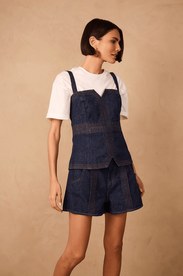 Denim Seam Pockets Shorts
