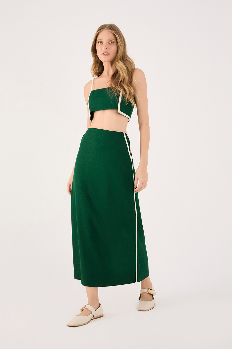Linen Midi Piping Skirt