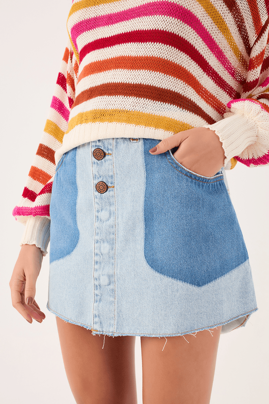 Signature-Detail Denim Skirt