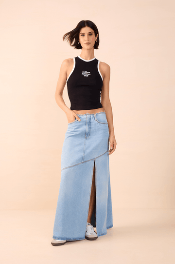 Jeans Skirt with Frayed Waist
