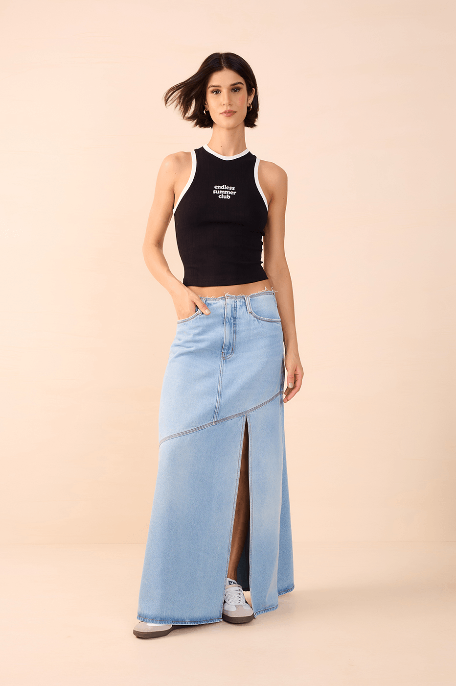 Jeans Skirt with Frayed Waist