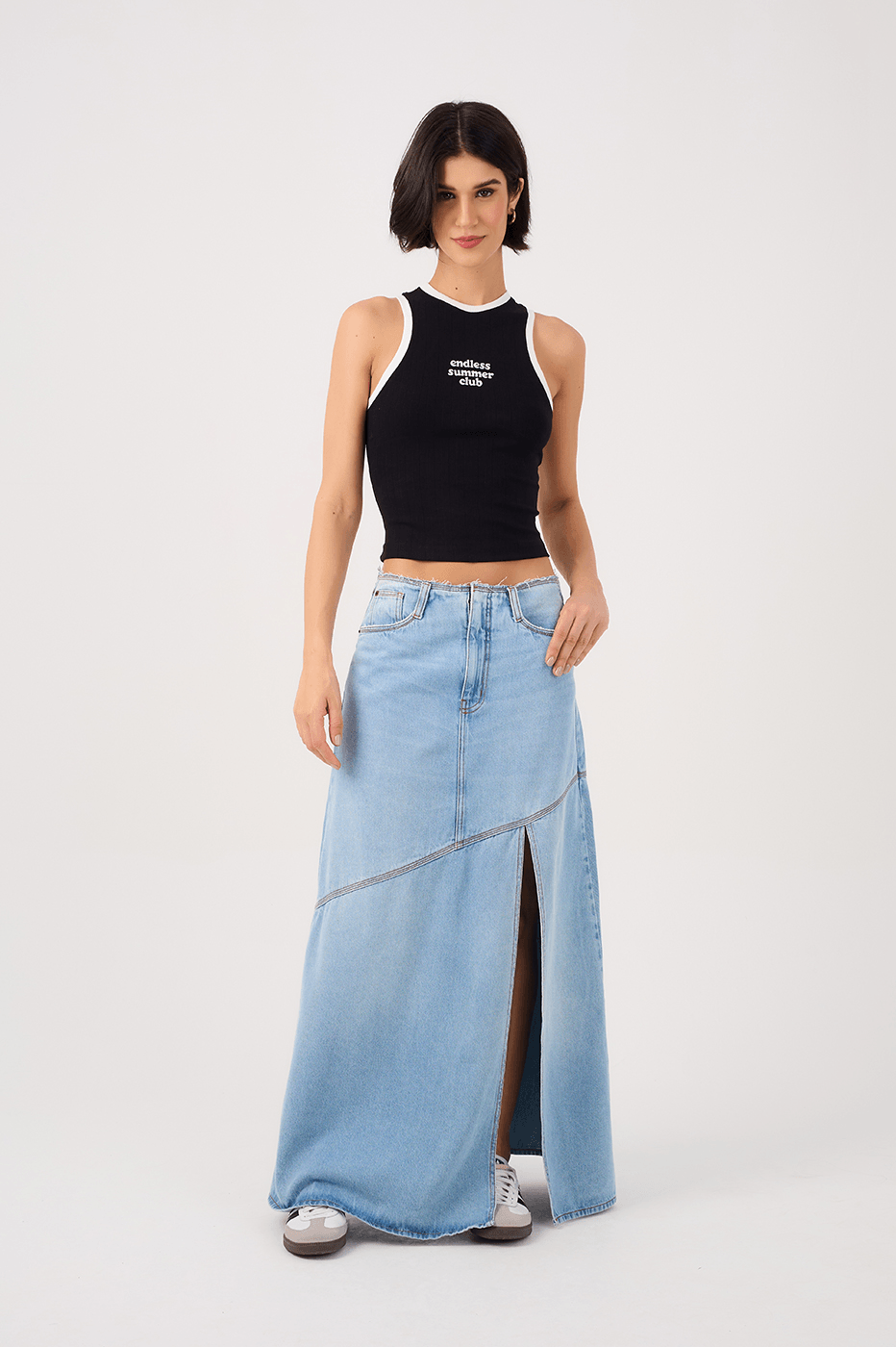 Jeans Skirt with Frayed Waist