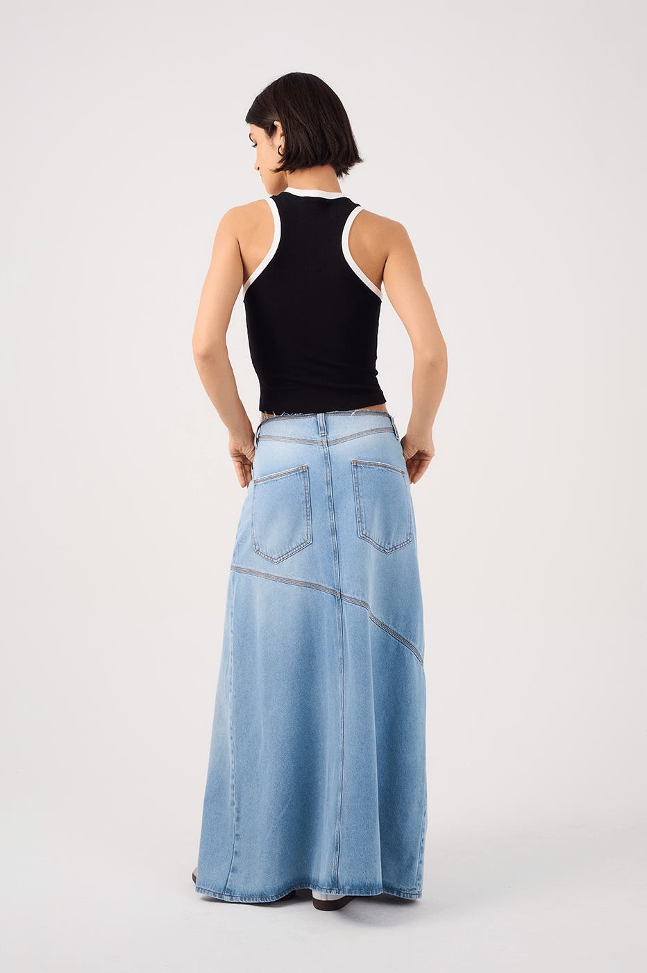 Jeans Skirt with Frayed Waist