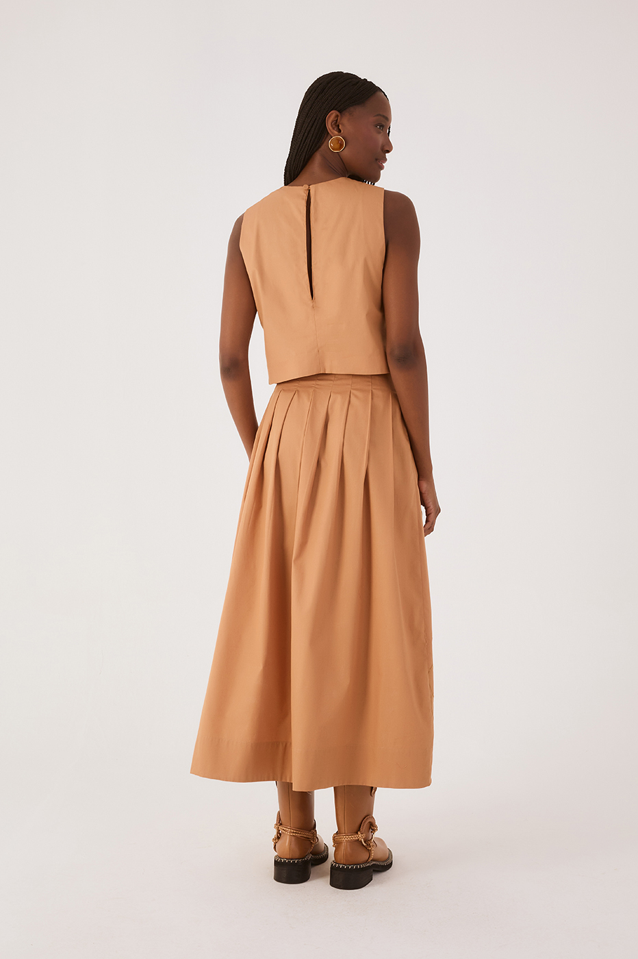 Beige Leme Folhagens Cut-Out Pleats Asymmetric Maxi Skirt