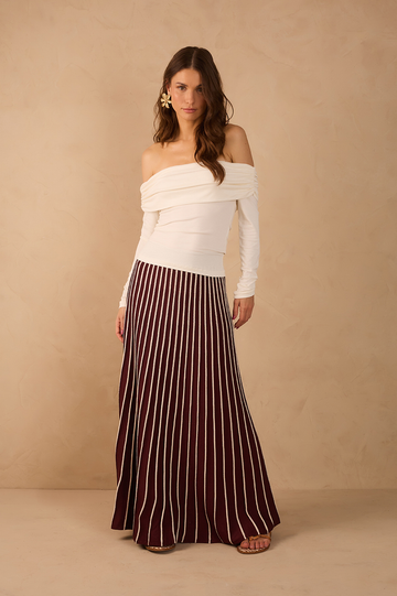 Wine Bossa Stripes Tricot Maxi Skirt