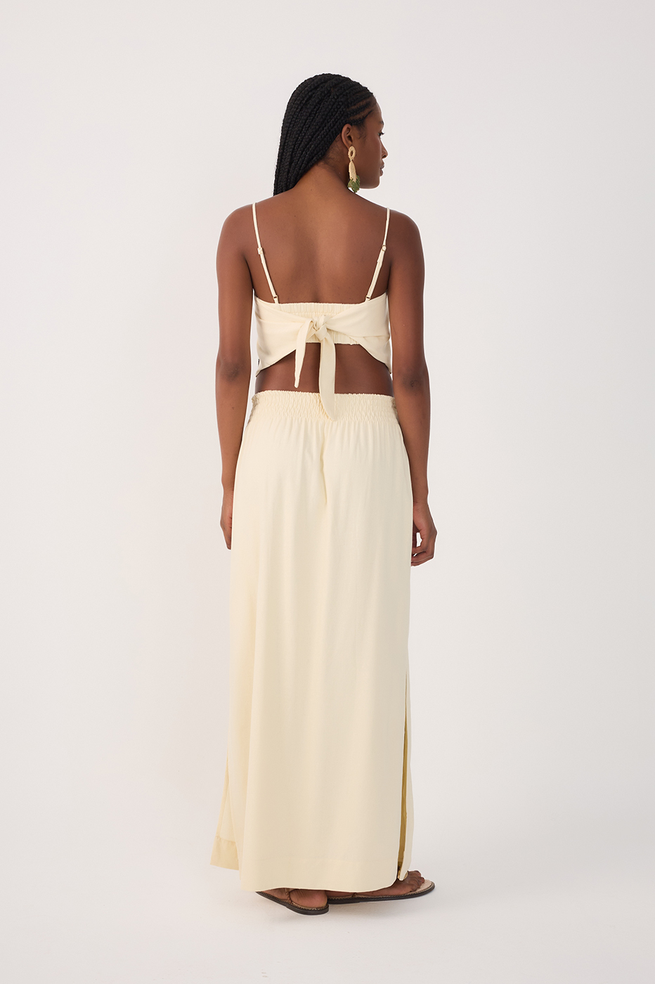 Linen Midi Smocked Waist Skirt