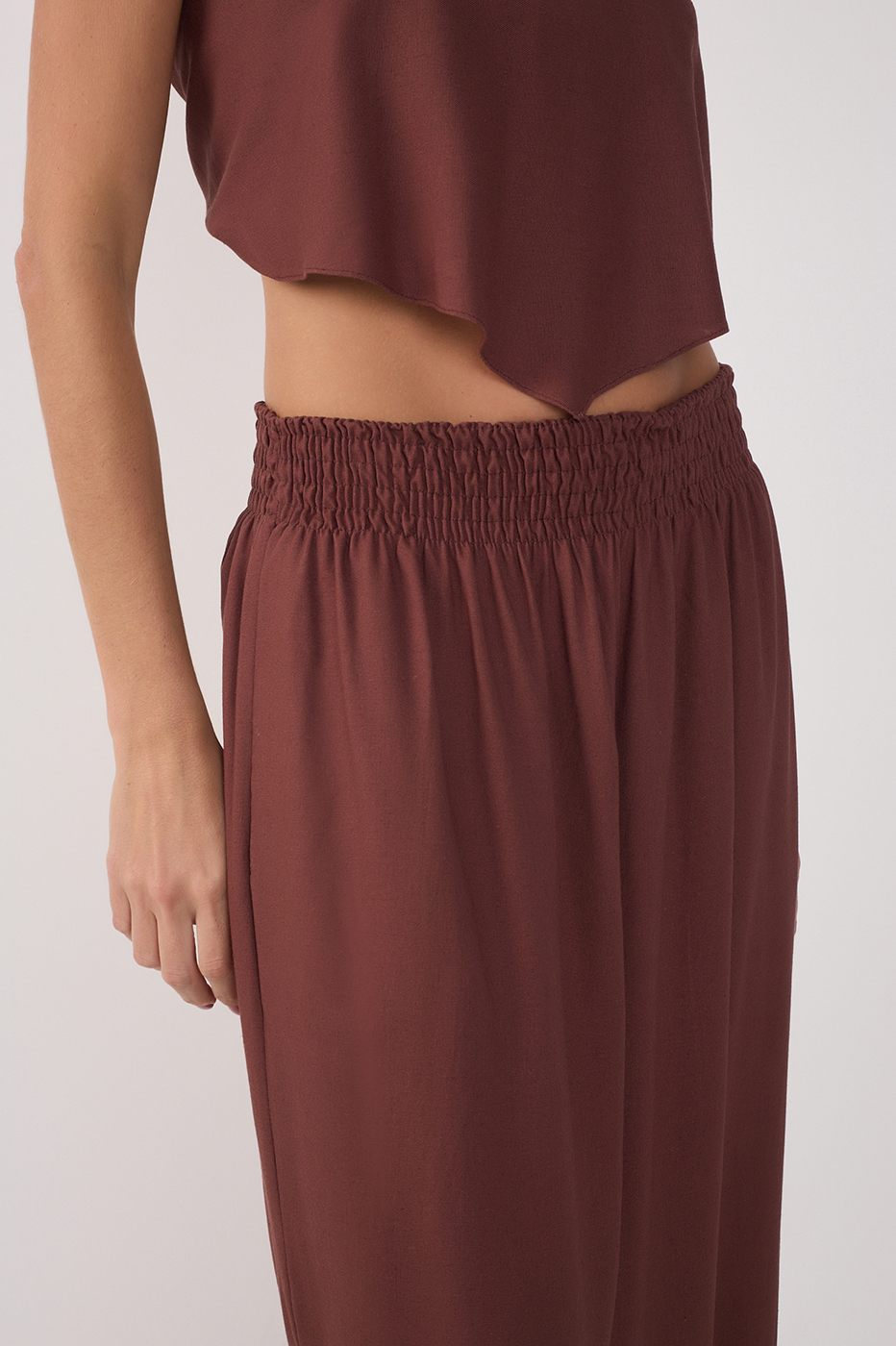 Linen Midi Smocked Waist Skirt