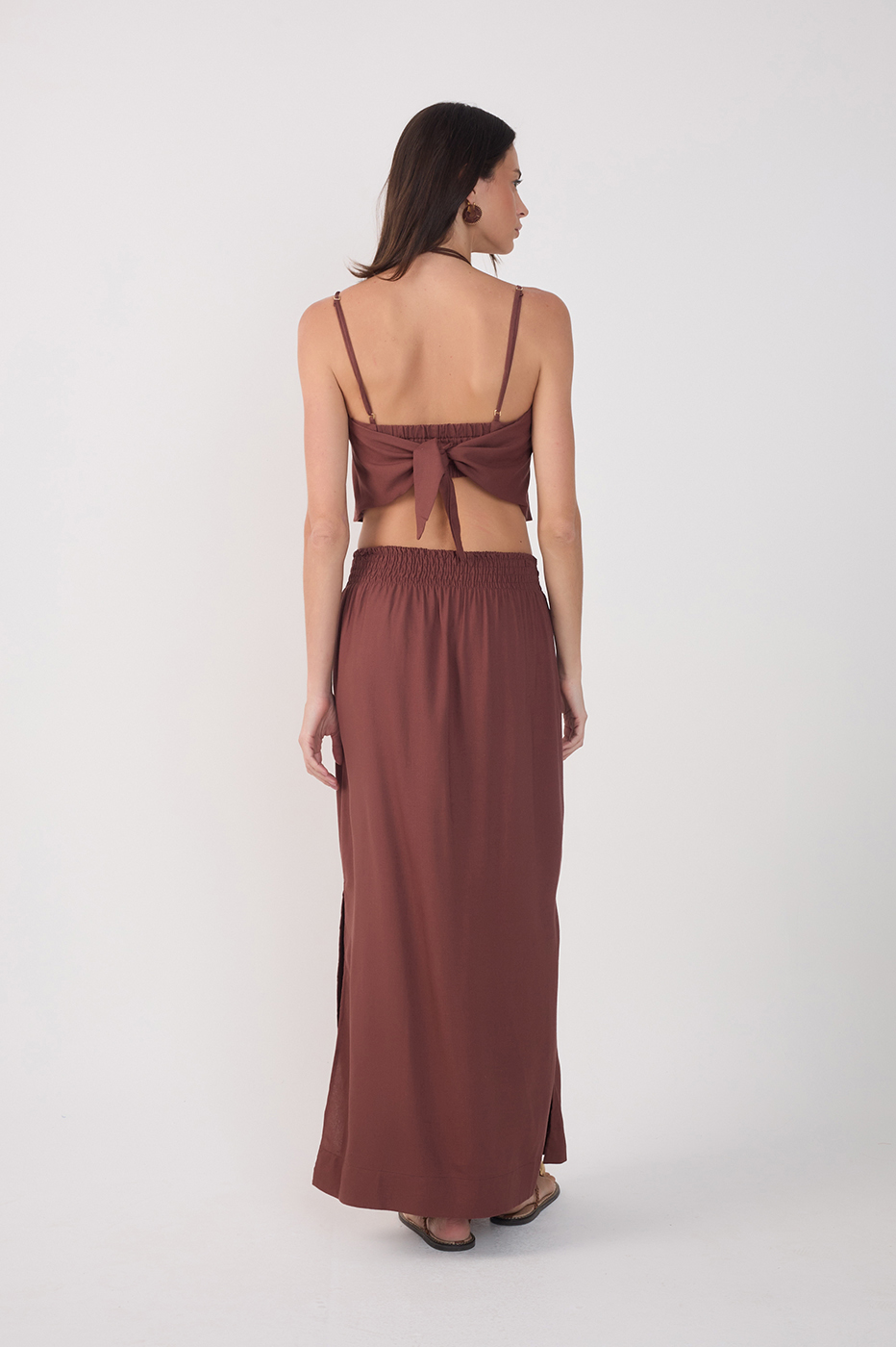 Linen Midi Smocked Waist Skirt