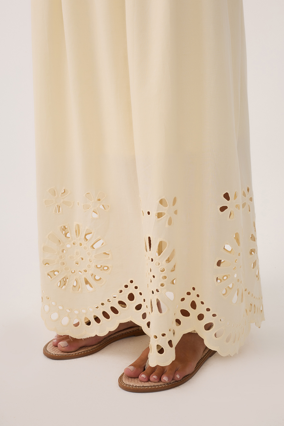 Beige Embroidered Side Ties Cotton Maxi Skirt