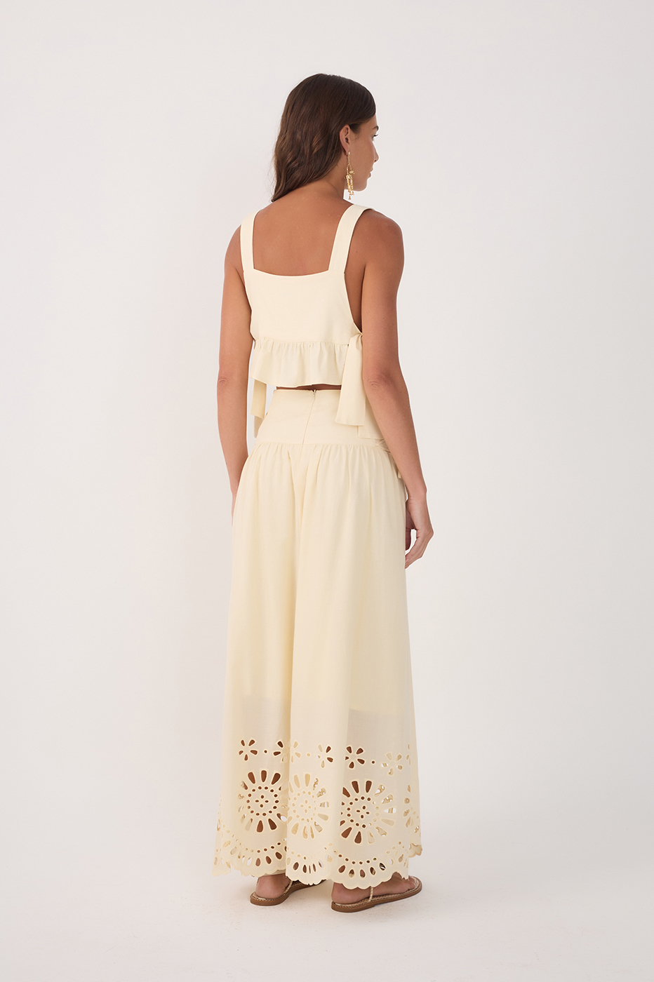 Beige Embroidered Side Ties Cotton Maxi Skirt