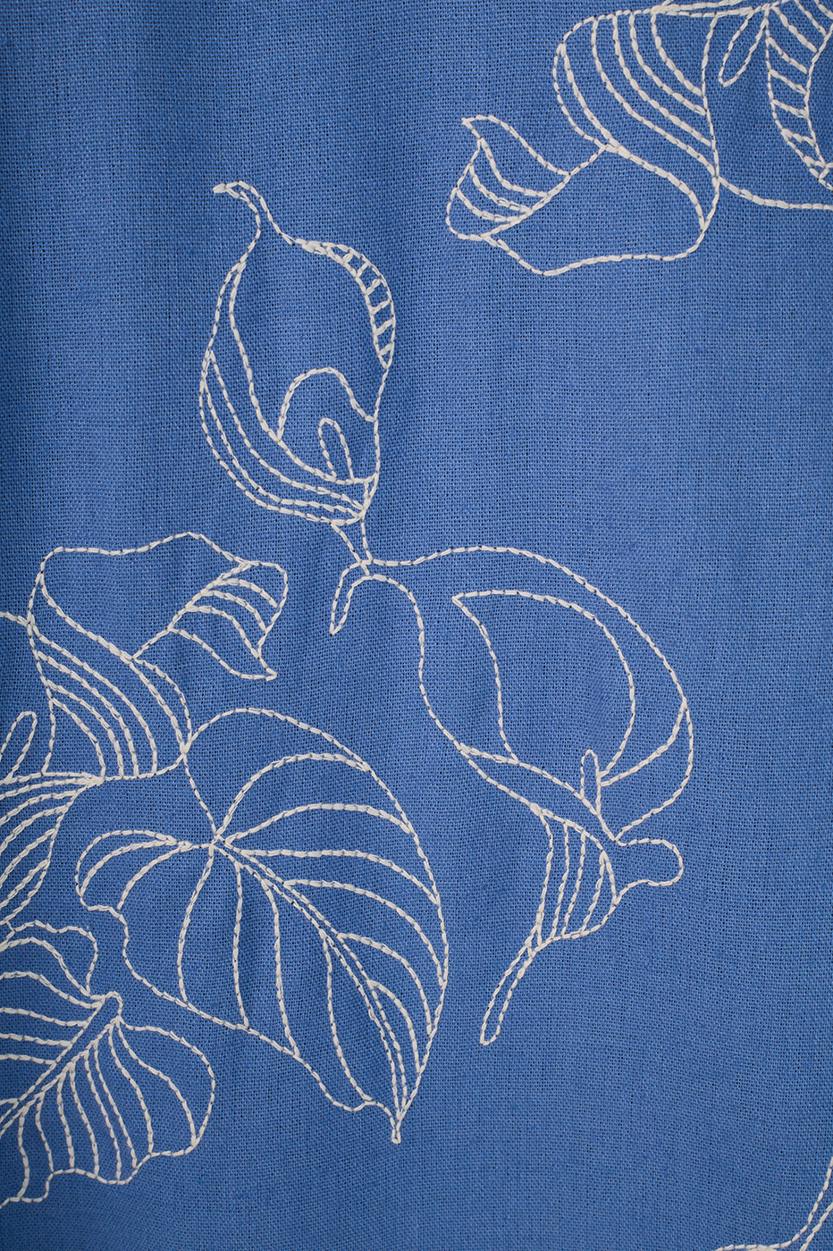Blue Embroidered Slits Linen Midi Skirt
