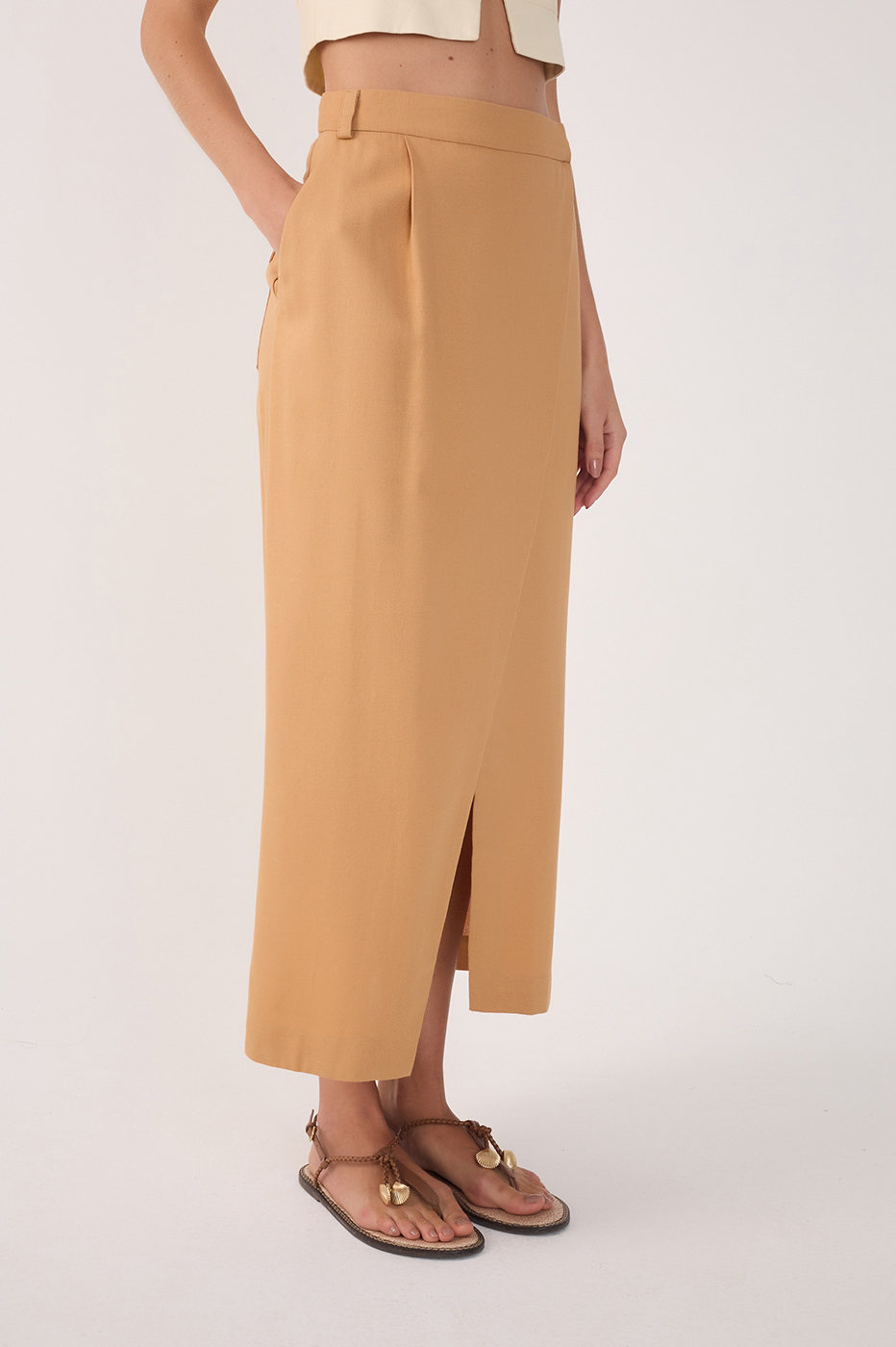 Linen Midi Wrap Skirt
