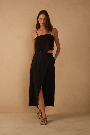 Linen Midi Wrap Skirt