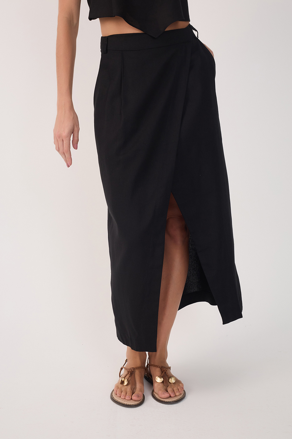 Linen Midi Wrap Skirt