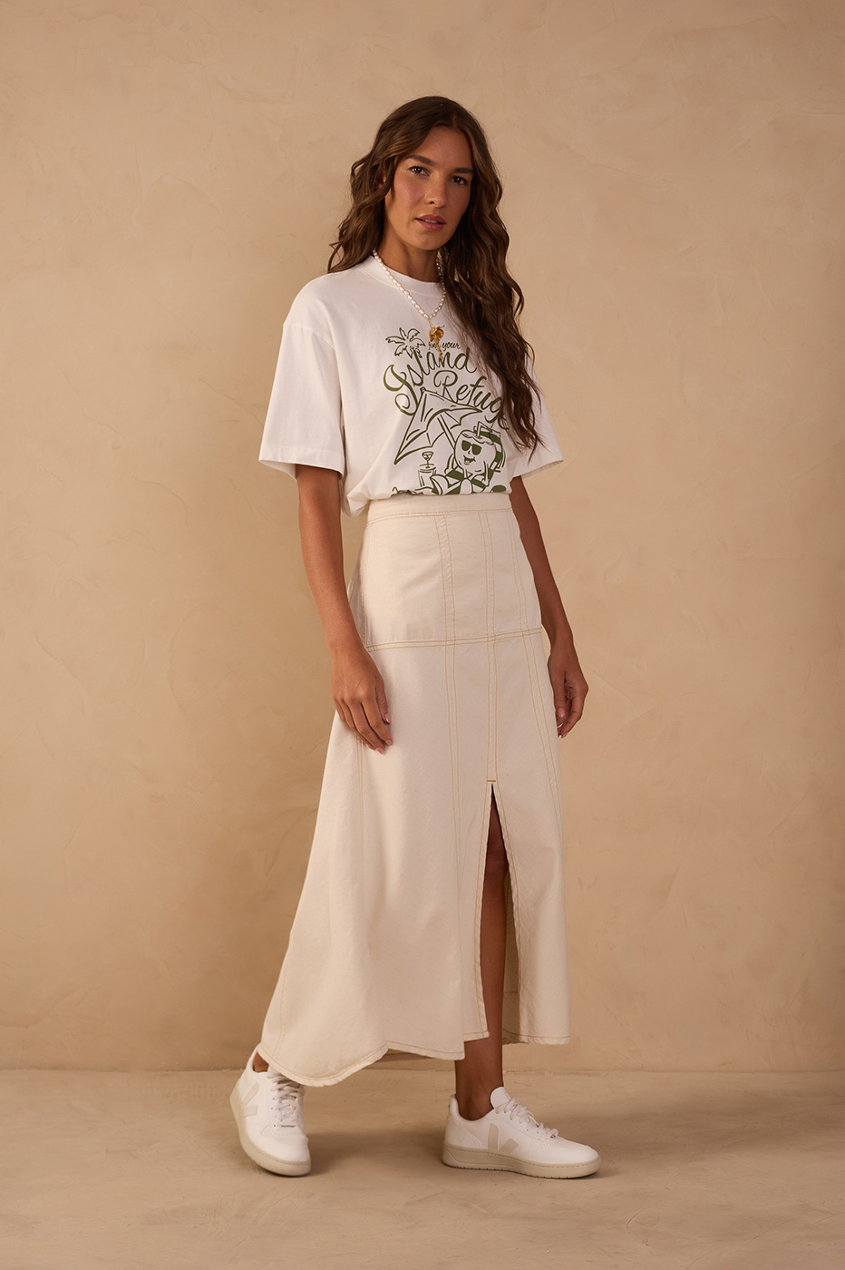 Linen Twill Slit Skirt