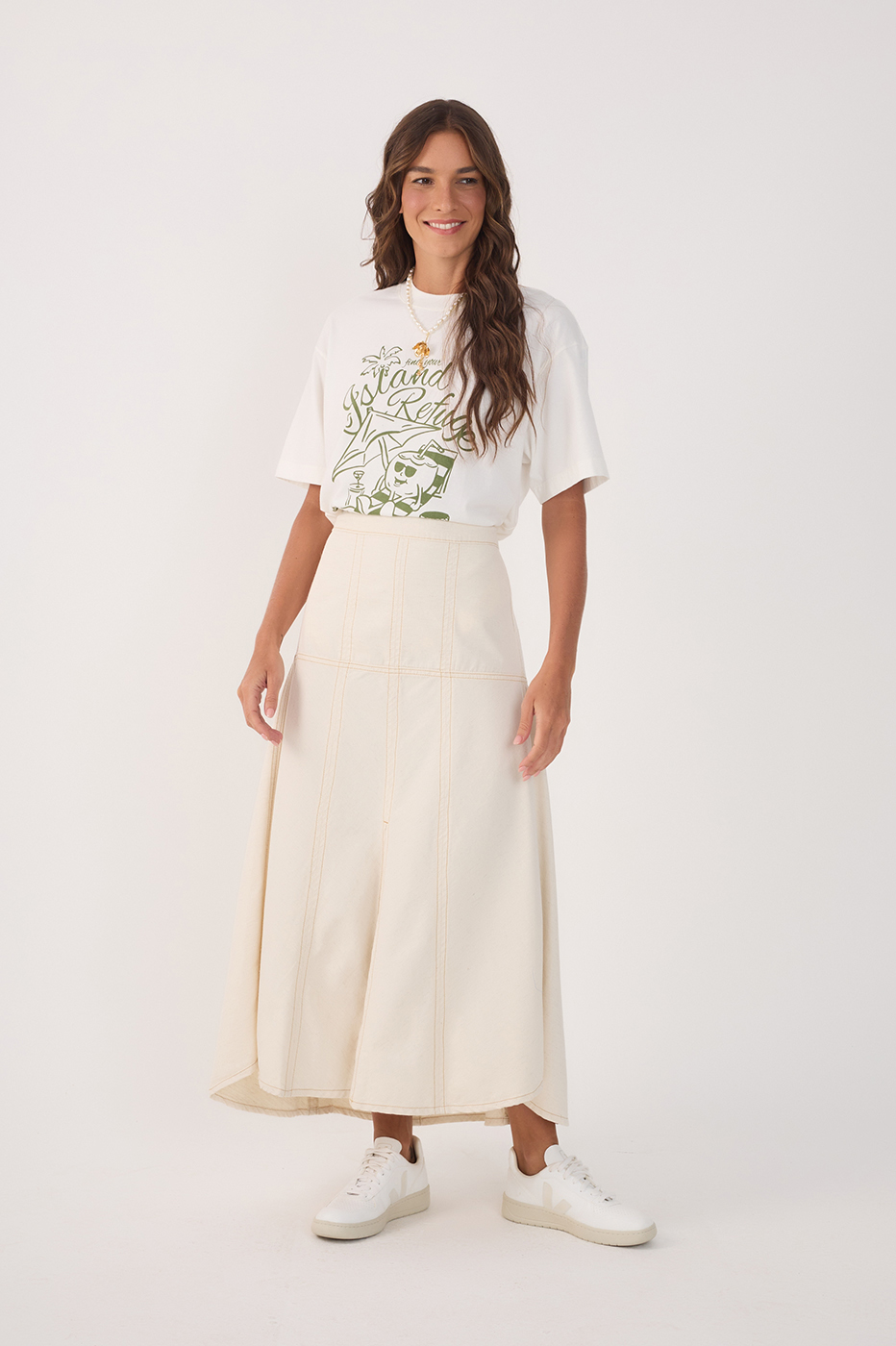 Linen Twill Slit Skirt