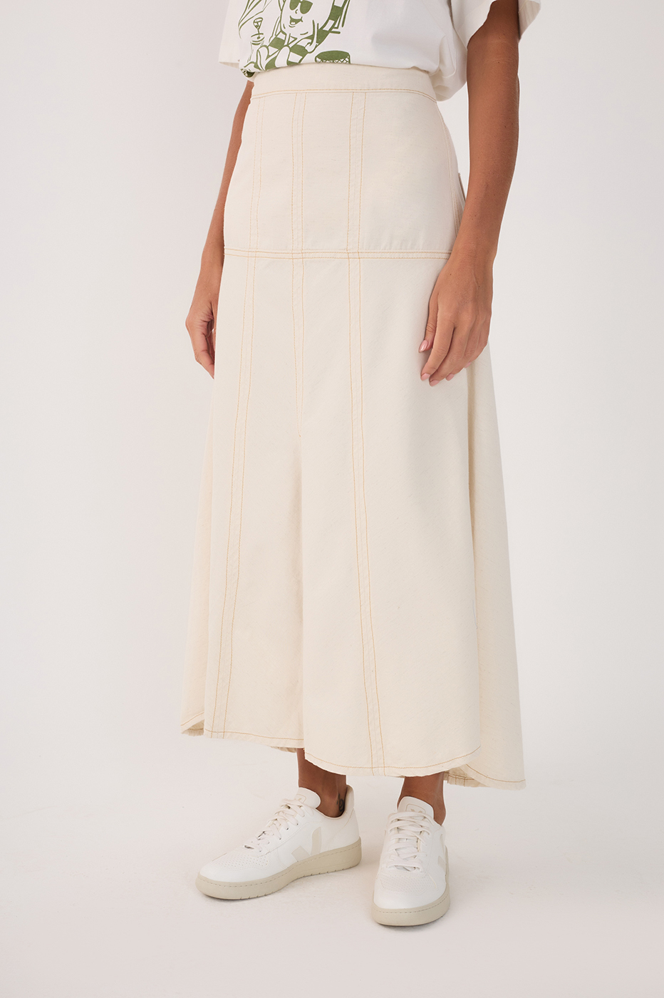 Linen Twill Slit Skirt