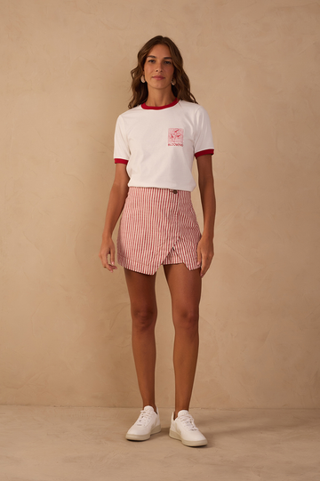 Red Stripes Buttoned Asymmetric Skorts