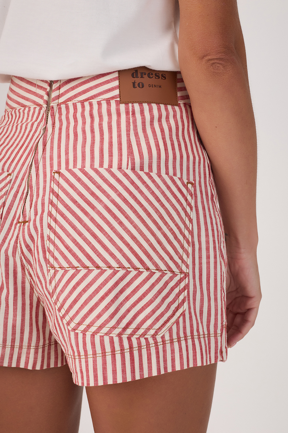 Red Stripes Buttoned Asymmetric Skorts