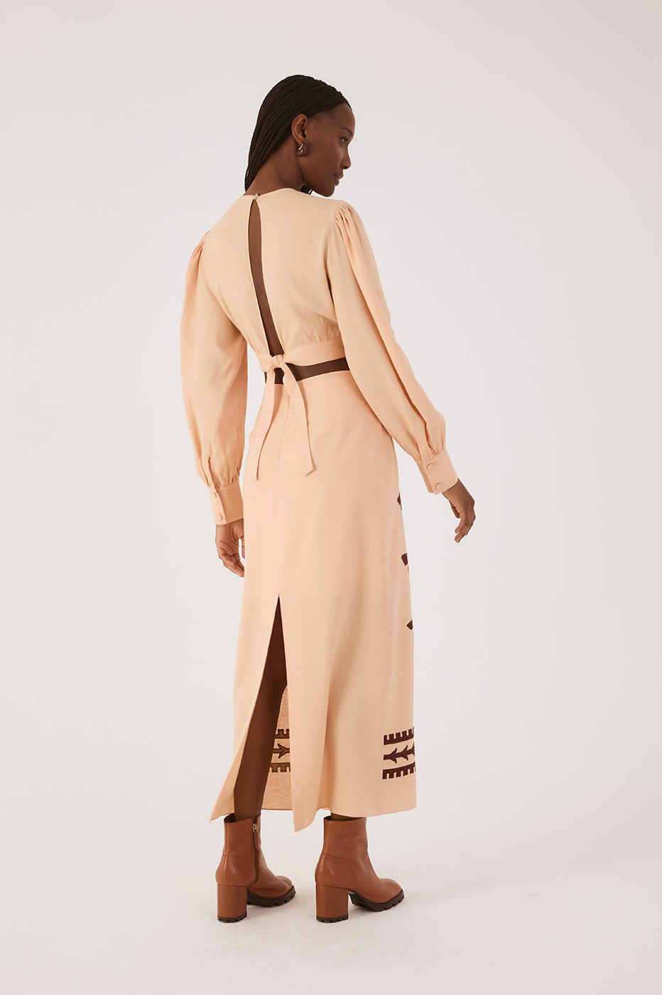 Beige Palm Print Midi Skirt