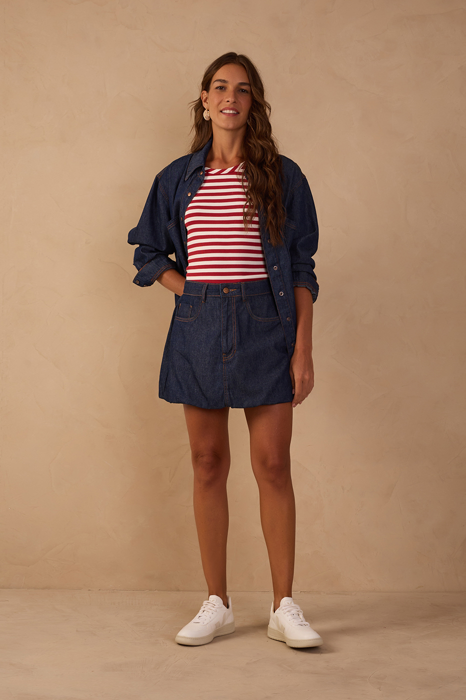 Denim Belt Loops Balloon Mini Skirt