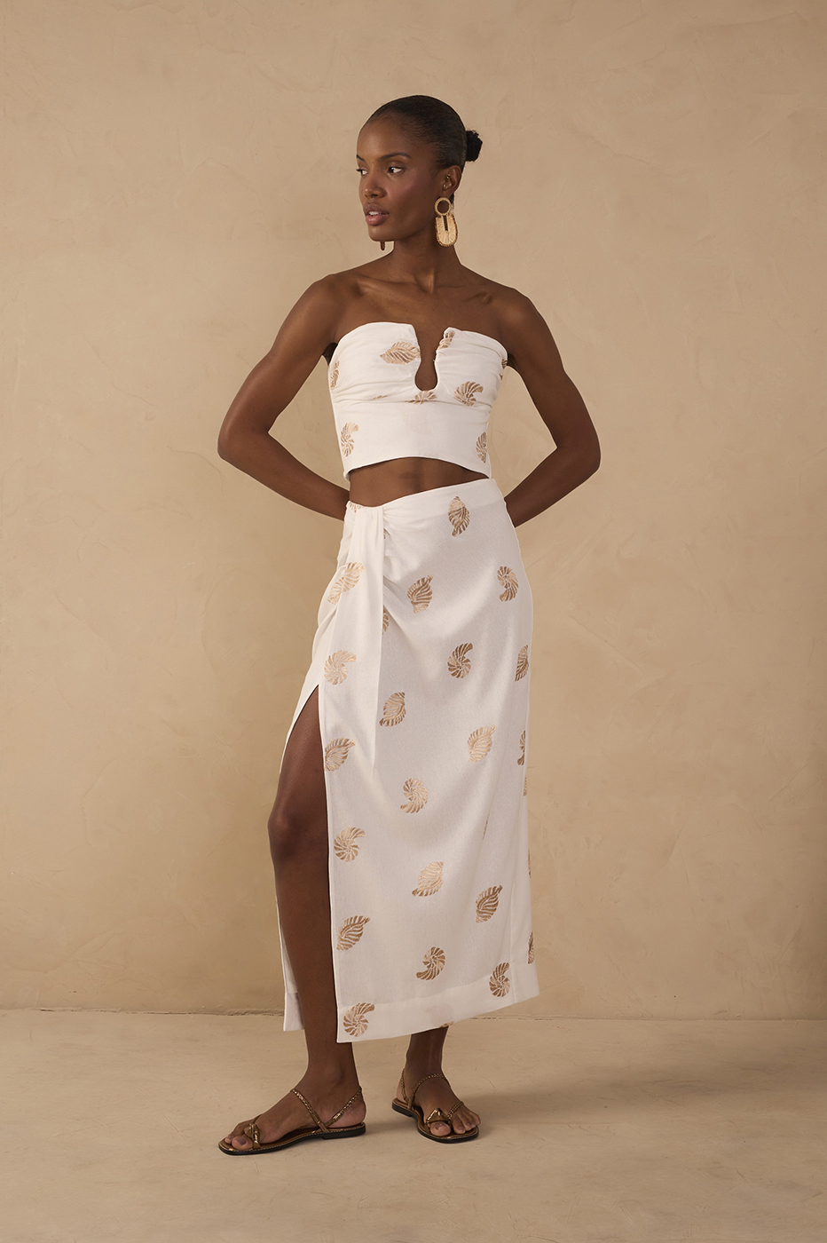 Off-White Side Tie Embroidered Linen Maxi Skirt