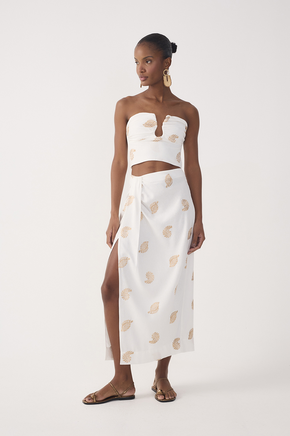 Off-White Side Tie Embroidered Linen Maxi Skirt