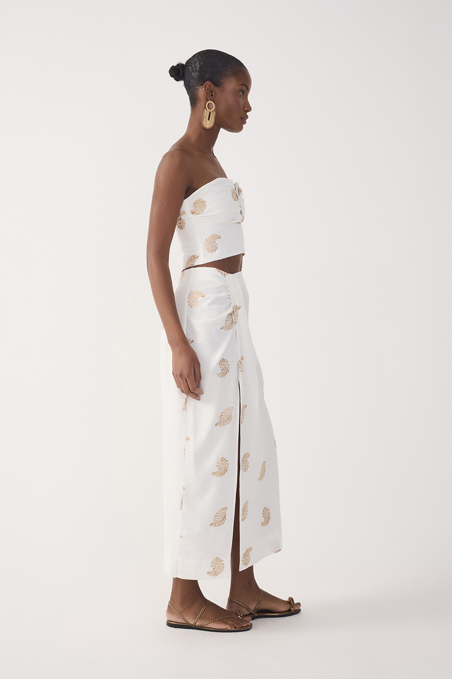 Off-White Side Tie Embroidered Linen Maxi Skirt