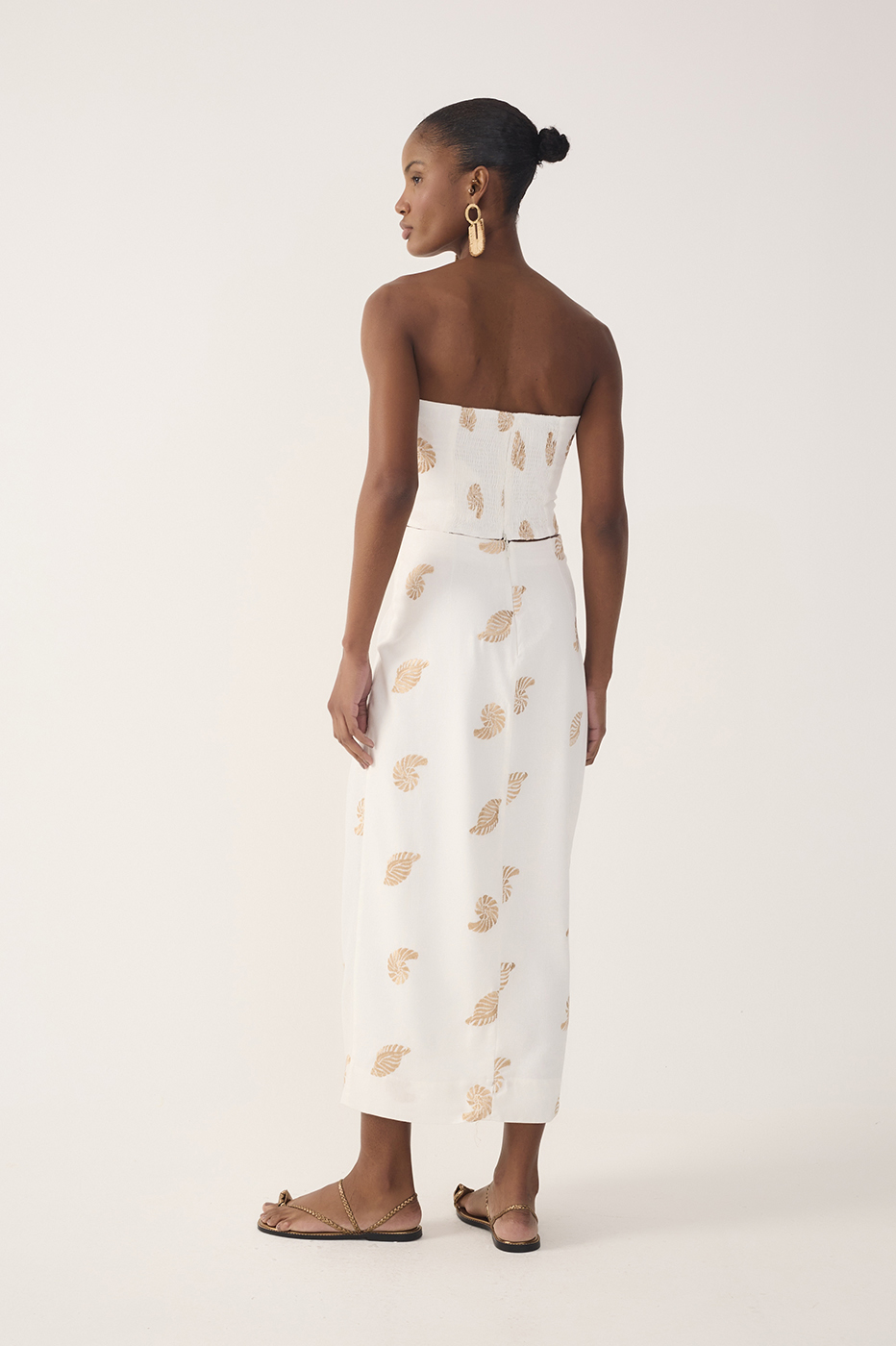 Off-White Side Tie Embroidered Linen Maxi Skirt