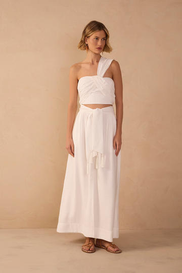 Off-White Tie Waist Maxi Skirt