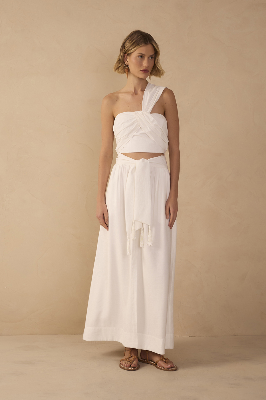 Off-White Tie Waist Maxi Skirt