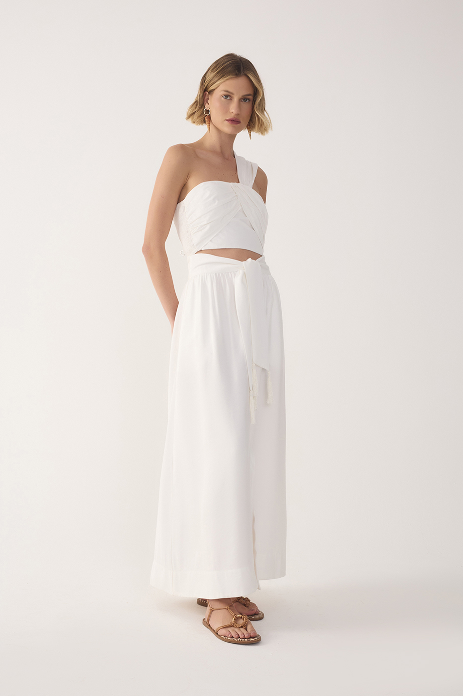 Off-White Tie Waist Maxi Skirt