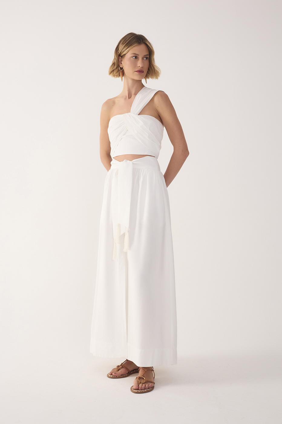 Off-White Tie Waist Maxi Skirt