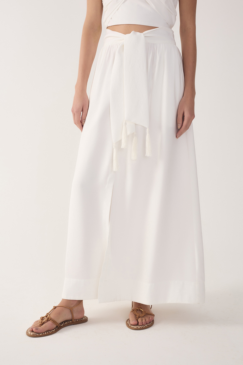 Off-White Tie Waist Maxi Skirt