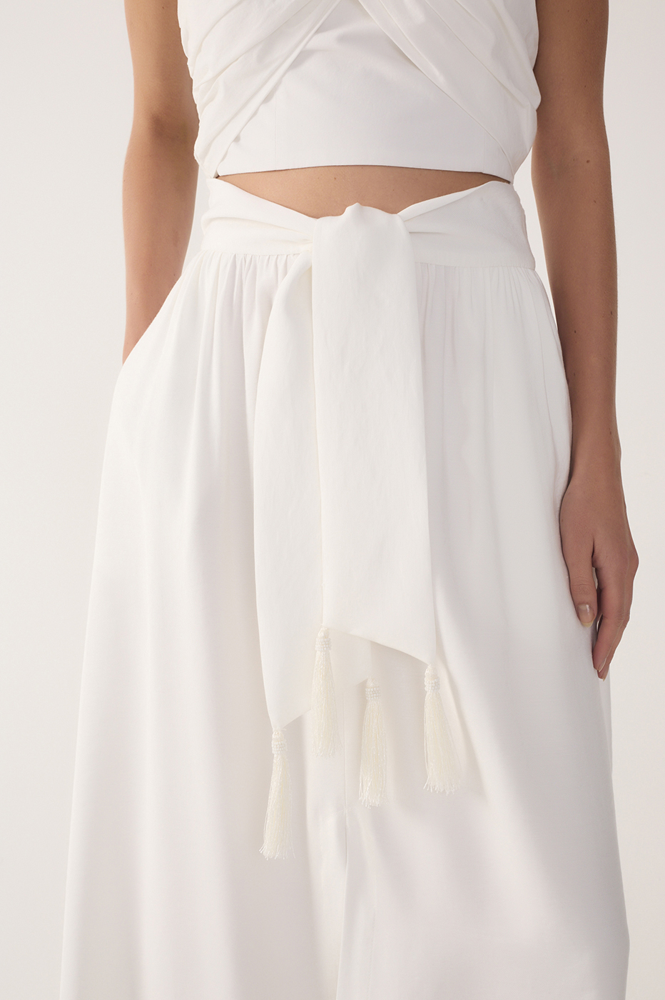 Off-White Tie Waist Maxi Skirt