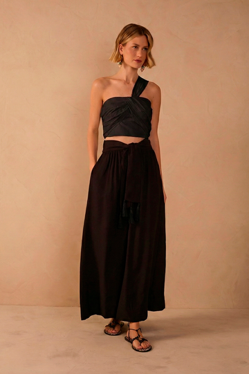 Black Tie Waist Maxi Skirt