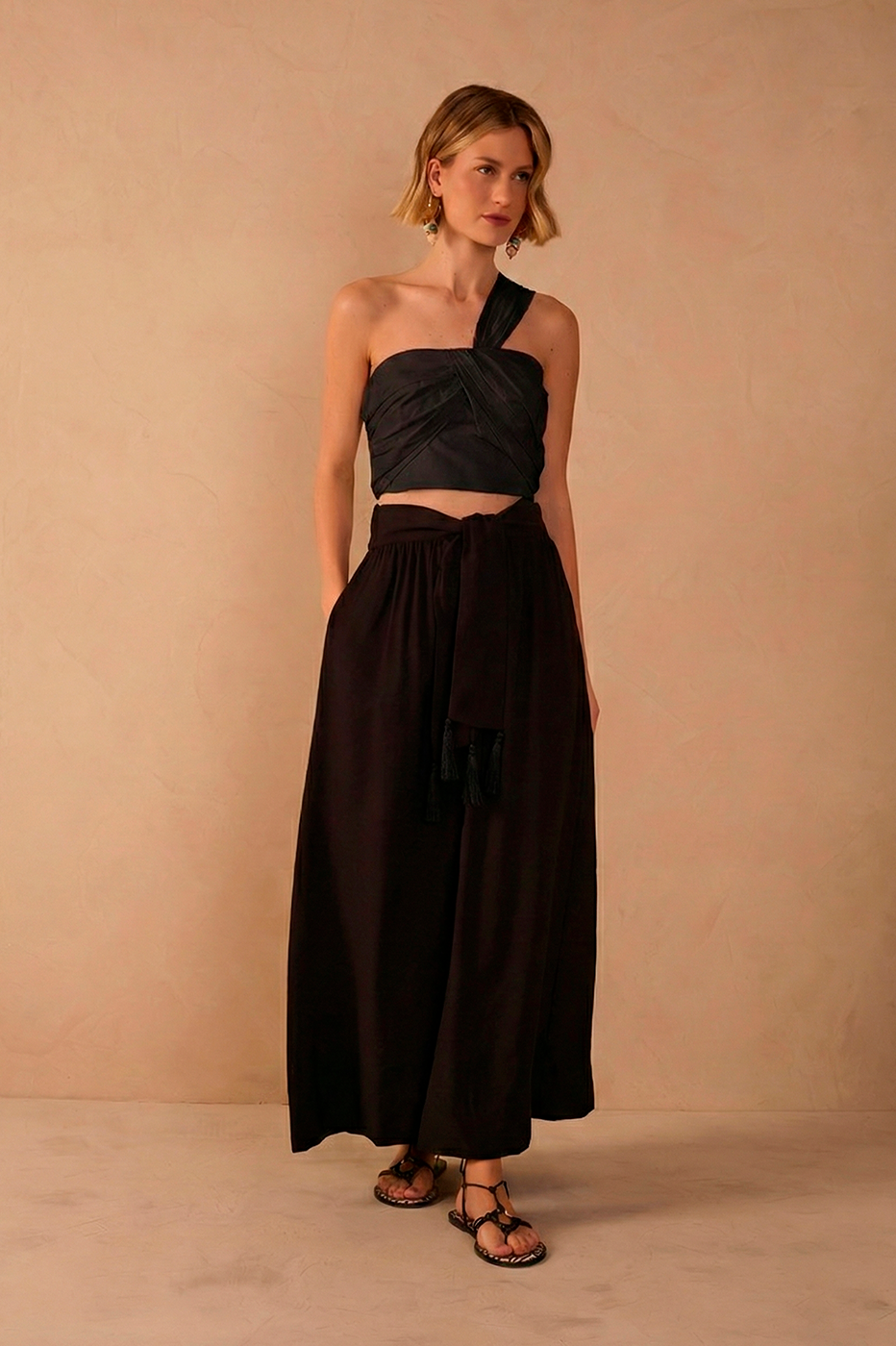 Black Tie Waist Maxi Skirt