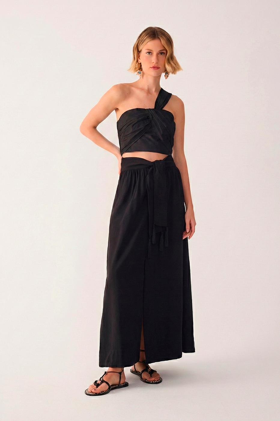 Black Tie Waist Maxi Skirt