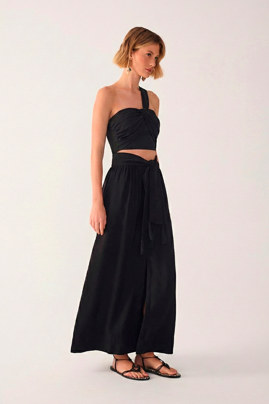 Black Tie Waist Maxi Skirt