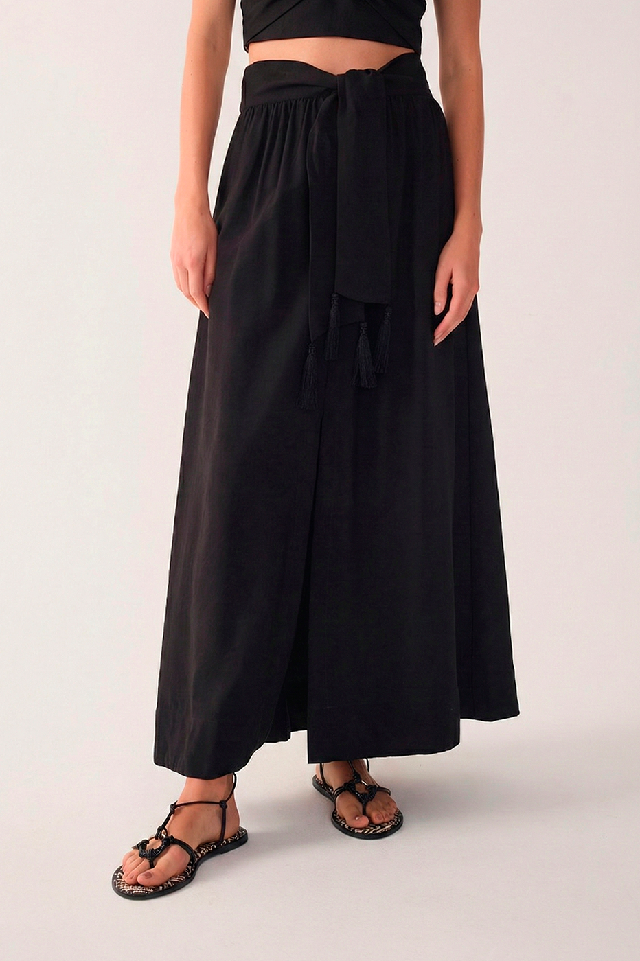 Black Tie Waist Maxi Skirt