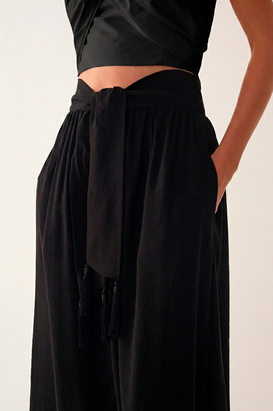 Black Tie Waist Maxi Skirt