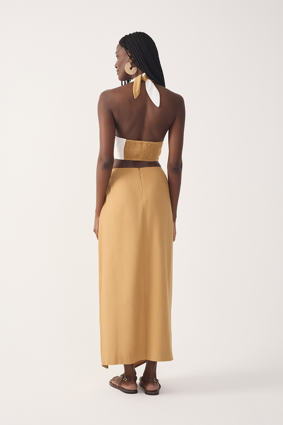 Bicolor Front Slit Midi Linen Skirt